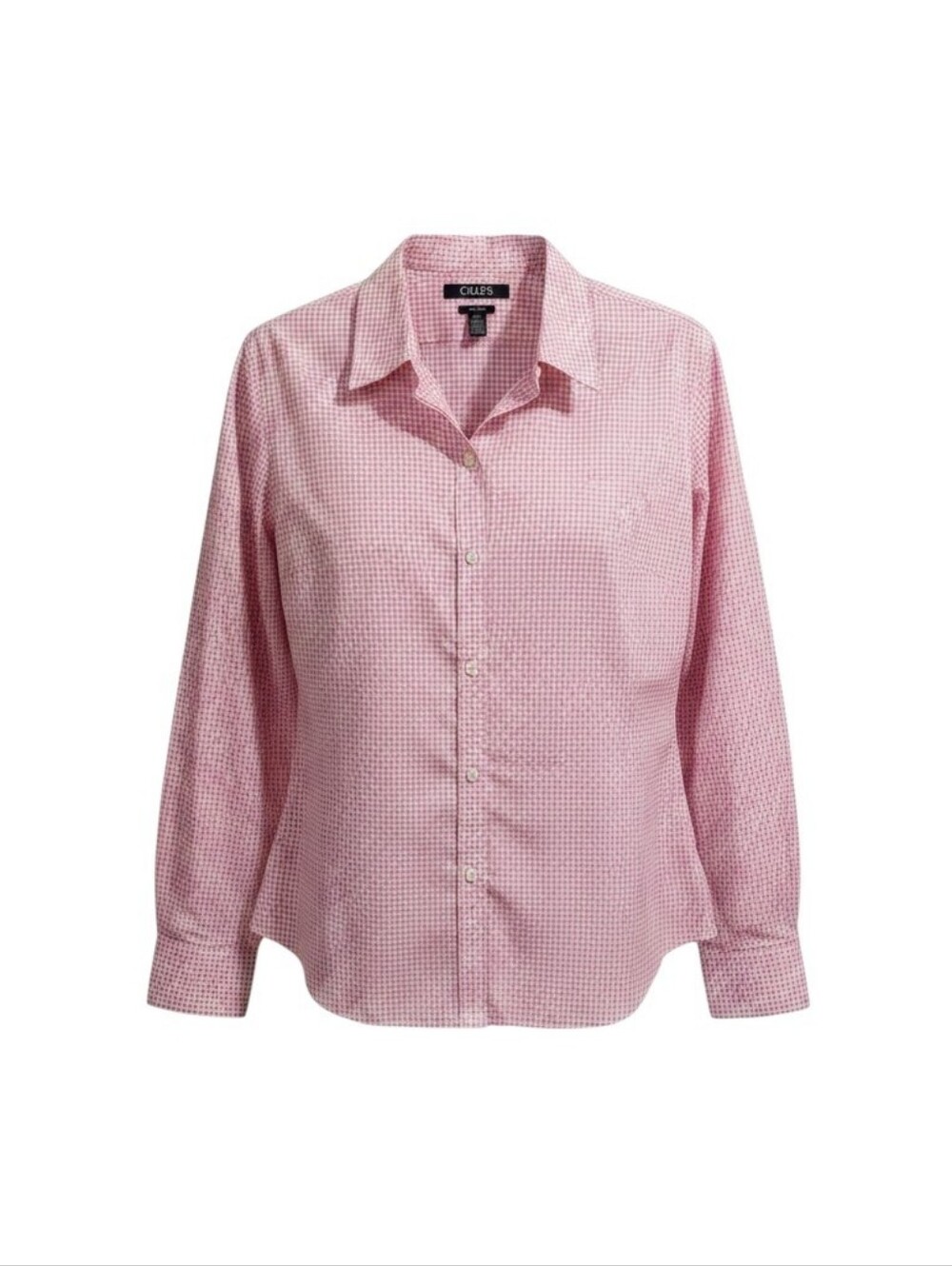 Chaps Women's Shirt Button Up L Pink White Gingham Check Cotton Preppy Old Money